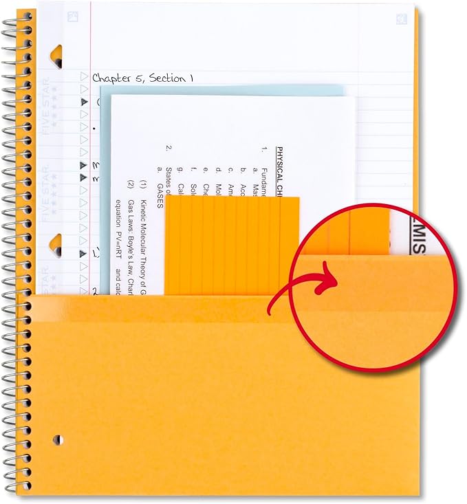 Five Star Spiral Notebook + Study App, 5 Subject, College Ruled Paper, 8-1/2" x 11", 200 Sheets, Fights Ink Bleed, Water Resistant Cover, Fire Red (72077) (Pack of 2)