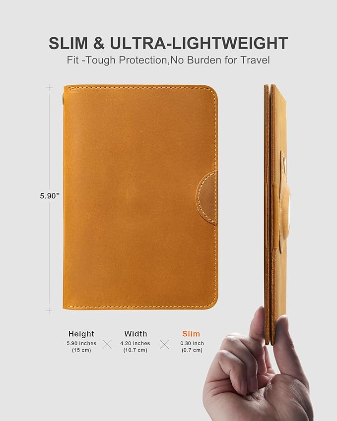 Leather Passport Holder for Travel Women Man, Button Closure Passport Wallet with Airtag Slot, Passport Cover for a Passport Book, Travel Essential & Gift