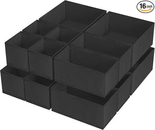 Criusia 16 Pack Underwear Drawer Organizer, Drawer Organizer Clothes, Foldable Cloth Storage Box Closet Dresser Drawer Divider Organizer for Clothes, Scarves (Black)