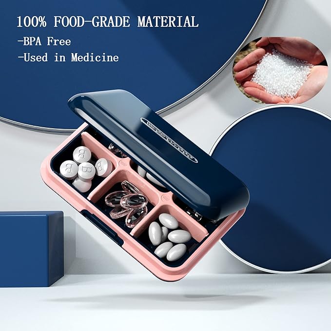 DUBSTAR Travel Pill Organizer Moisture Waterproof Small Pill Box for Pocket Purse 4+6 Compartments Portable Pill Case Medicine Vitamin Holder Container,Blue