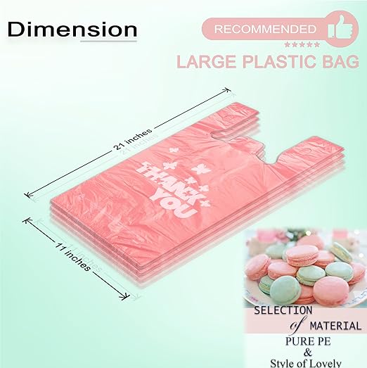 YoYoRain PINK Thank you bags, 1000PCS T shirt bags, To Go Bags,Grocery bags, Reusable and Disposable,Perfect for Small Business,Take Out,Retails,11"x6"x21"(1000)