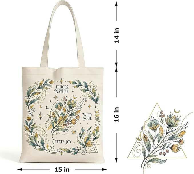 MOLOVA】Printed Canvas Tote Bag for Women - Inner Zipper Pocket & Magnetic Closure, Versatile Hand Shoulder Carry, 15x16 Inch Large Capacity for Work Travel Shopping, Leaves