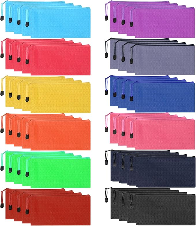 48pcs Pencil Pouch Bulk, Zipper Pouches, Waterproof Pencil Bags, Small Organizing Bags in 12 Colors for Classroom, Office Supplies Storage, and Travel Accessories