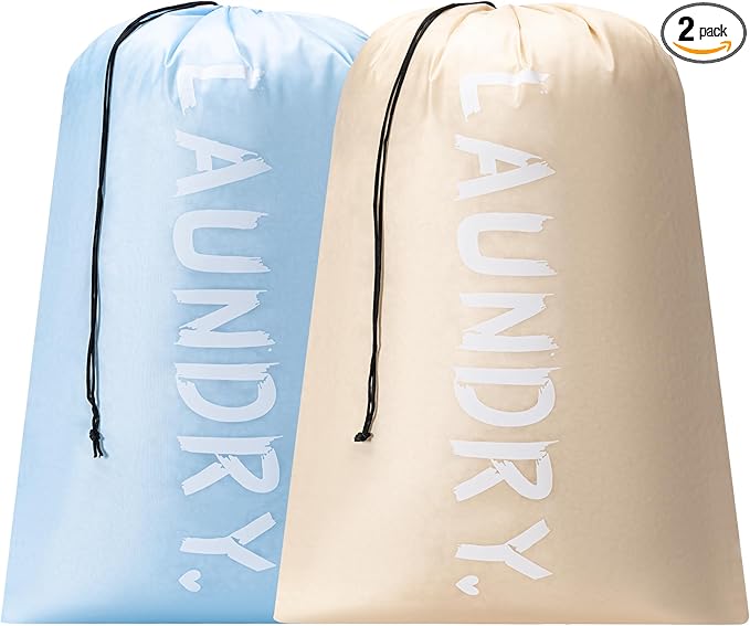 2 Pack 28" x 40" Travel Laundry Bag, Machine Washable Dirty Clothes Organizer with Drawstring, Large Enough to Hold 4 Loads of Laundry, Easy Fit a Laundry Hamper or Basket Travel Essentials