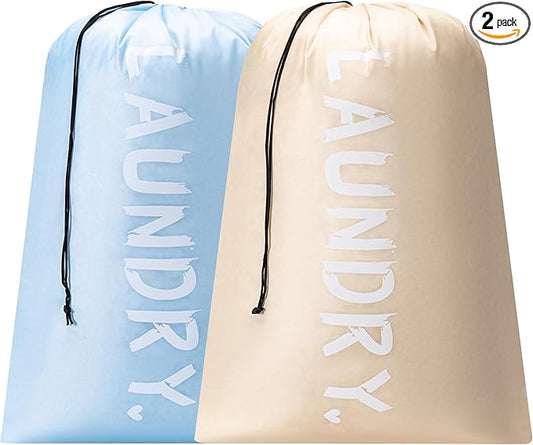 2 Pack 28" x 40" Travel Laundry Bag, Machine Washable Dirty Clothes Organizer with Drawstring, Large Enough to Hold 4 Loads of Laundry, Easy Fit a Laundry Hamper or Basket Travel Essentials