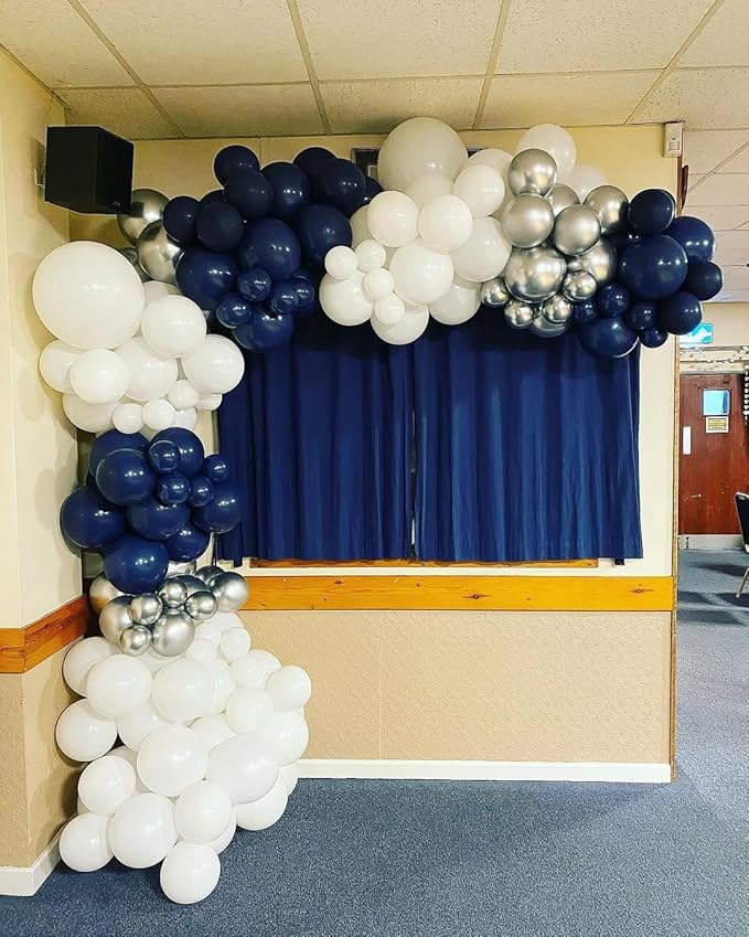 PTGOLUO 153Pcs Navy Blue and Silver Balloons Garland Arch Kit with Stars -22 18 12 10 5 inch Different Size Royal Blue White Silver Latex Balloon for Birthday Baby Shower Anniversary Party Decorations