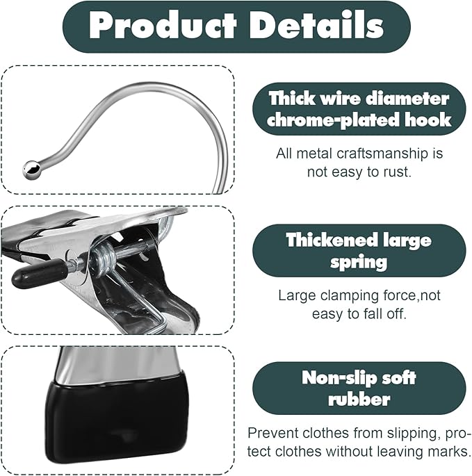 100 Pack Boot Hanger Clips Hooks, Heavy Duty Laundry Hooks with Clip, Portable Stainless Steel Clothes Pins Boot Clips for Hanging, Socks Towels Hats Pants Holder for Travel, Closet