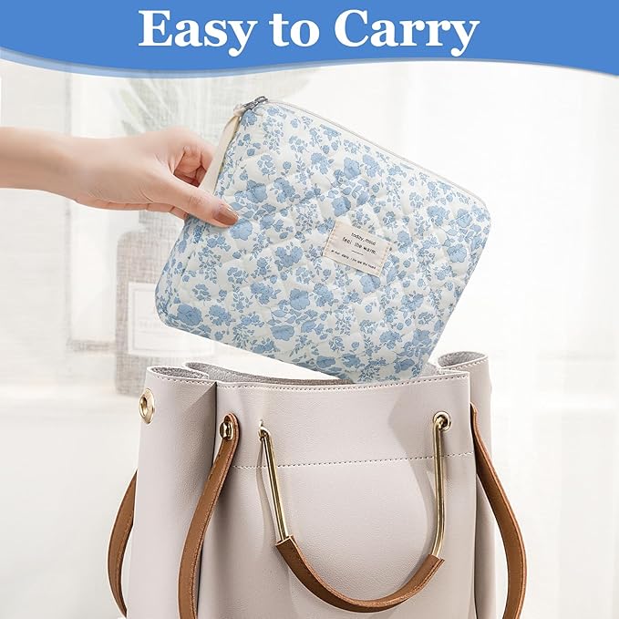 2PC Makeup Bag Set, Cute Cosmetic Bag for Women Girls, Floral Coquette Aesthetic Toiletry Bag, Travel Make Up Organizer Bag (Blue Floral)