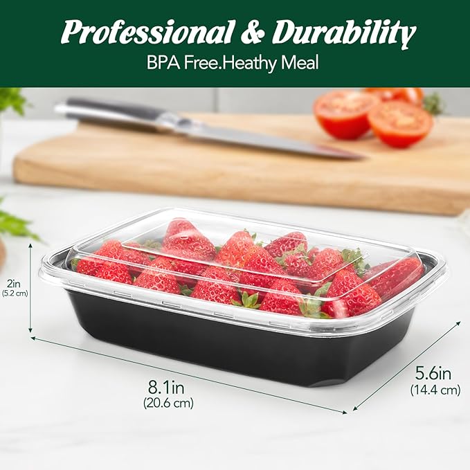 Glotoch Meal Prep Containers 32oz 100 Pack(200 Piece) with Lids, Reusable 1-Compartment Food Storage Containers, Bento Lunch Boxes, Microwave/Freezer/Dishwasher Safe, BPA-Free Takeout Boxes