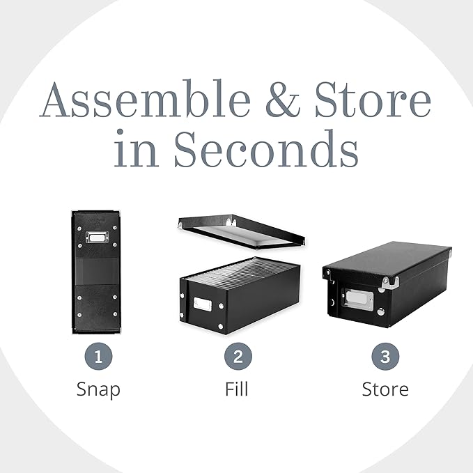 Snap-N-Store Index Card Holder Storage Box - Collapsible Organizer Box fits 1100 Flash Cards - Business, Recipe, or Note Card - 3 x 5, 1 Pack, Black