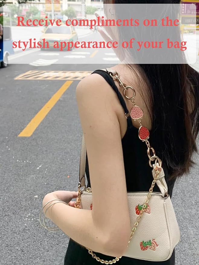 COICOIC Cute Strawberry Purse Strap Extender, 2 Pcs Strawberry Bag Chain Extender Accessory for Tabby Nolita Swinger Laurel Bag