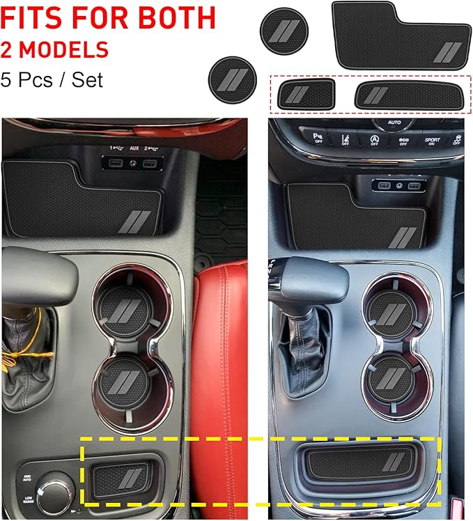 Center Console Mats for Durango Accessories 2014 2015 2016 2017 2018 2019 2020 Cup Holder Insert Coasters Custom Fit Cup Liners Pads Interior Decoration (Gray Trim) - 5 Pcs Set