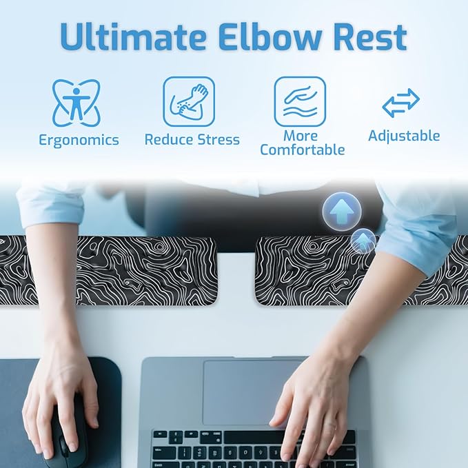 2-Piece L-Shaped Desk Edge Cushion,Memory Foam Elbow Pad & Wrist Rest,Non-Slip Ergonomic Design for Comfortable Typing & Elbow Pain Relief,Ideal for Office, Gaming,Home Use (Map Pattern)