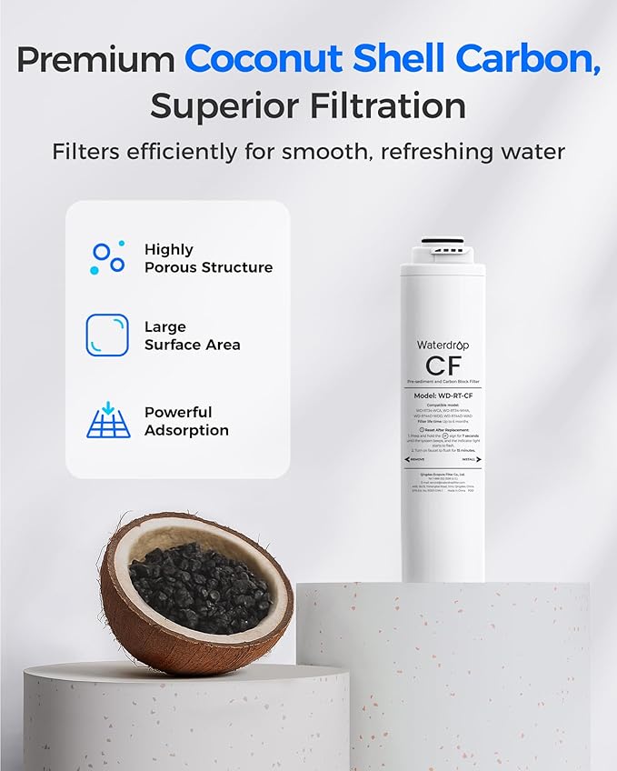 Waterdrop RT-CF Filter, Replacement for Waterdrop T3-T & T3-C & T3-M & T4-A Reverse Osmosis System, Pack of 1 CF Filter, 6-month Lifetime
