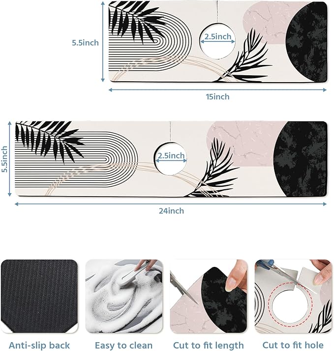 Patterned Sink Faucet Mat Kitchen Splash Guard Super Absorbent Drying Mat, Non-Slip Drain Pad for Kitchen Counter or Bathroom-15x5.5in