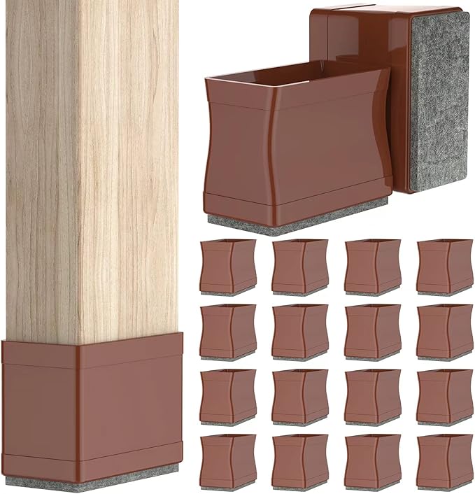 1" x 1.5" Rectangle Chair Leg Floor Protectors for Hardwood Floors Silicone Covers to Protect Wood Tile Floors Felt Pads Furniture Leg Caps Reduce Noise,Easy to Move.16 PCS Brown.