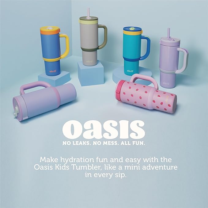 Ello Oasis 14oz Stainless Steel Toddler Tumbler with Handle & Retracting Straw, 100% Leakproof, Double-Wall Vacuum Insulated, Kids Water Bottle for School, BPA Free, Dishwasher Safe, Unicorns