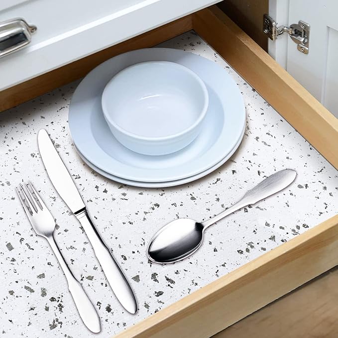 RAY STAR 18X96 Inch Shelf Liner for Kitchen Cabinets, Non-Adhesive Cabinet Liner Washable, PVC Drawer Liner for Dresser Non-Slip Bathroom (Stone)(3 Roll)