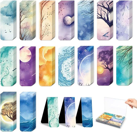 96 Pieces Magnetic Bookmarks Magnet Page Markers - Book Marks for Reading Women & Men with Storage Boxes - Cute Magnet Bookmark Clips for Reading Pleasure（Sky）