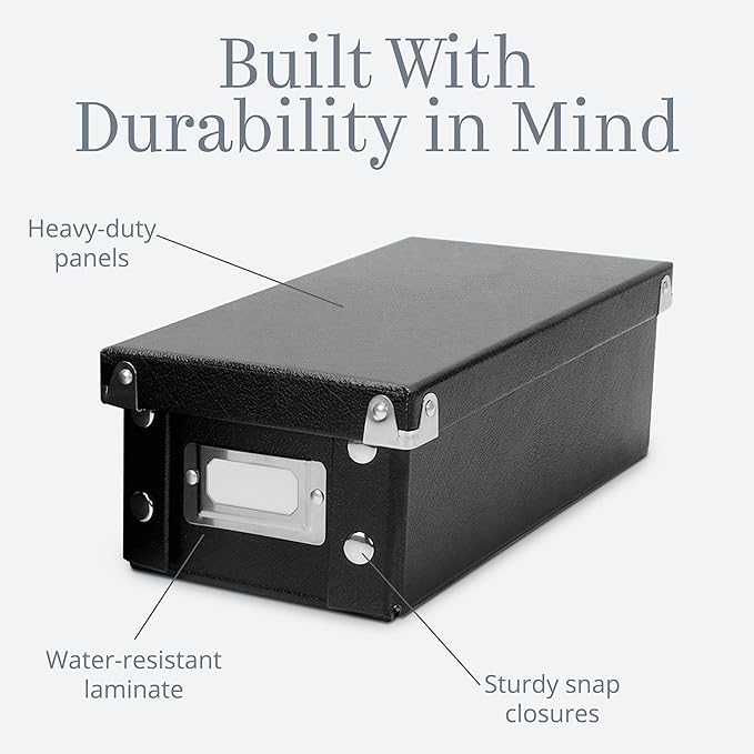 Snap-N-Store Index Card Holder Storage Box - Collapsible Organizer Box fits 1100 Flash Cards - Business, Recipe, or Note Card - 3 x 5, 1 Pack, Black