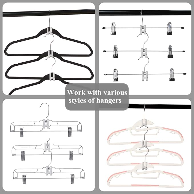 Clothes Hanger Connector Hooks, Outfit Extender Clips, Cascading Hanger Hooks, Velvet Huggable Hangers Accessory, Heavy Duty Space Saving for Closet 60 Pcs (Dark Grey)