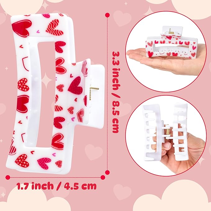 PANTIDE 8Pcs Valentine's Day Hair Claw Clips for Women Girls - Conversation Heart Candy Rectangle Nonslip Banana Acrylic Hair Clips, Thin Thick Short Long Curly Accessories, Valentines Birthday Gift