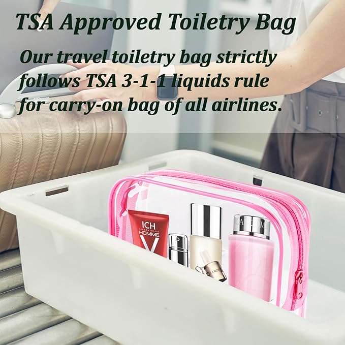 6 Pieces Clear Makeup Bags Bulk, TSA Approved Toiletry Bag PVC Clear Cosmetic Toiletries Pouch with Zipper, Waterproof Vinyl Plastic Organizer Case for Women Carry-on Travel Essentials