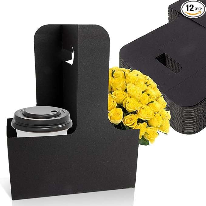 MAQIHAN 2 Cup Drink Carrier with Handle - 12Pcs Disposable Paper Coffee Cup Holder, Portable Drink Caddy Cup Carriers, Sturdy Cup Carrier for Drink Delivery Accessories for Hot/Cold Drinks (Black