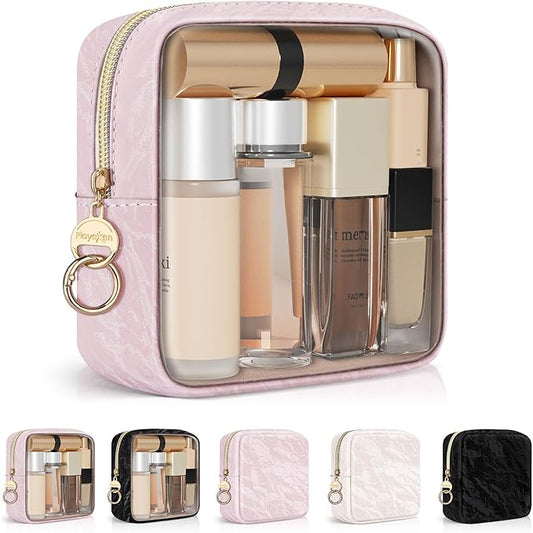 4.9" Clear Small Makeup Bag, Mini Marble Cosmetic Bag for Purse, Portable Small Travel Makeup Pouch for Women, Birthday/Wedding/Christmas Gifts (Pink)