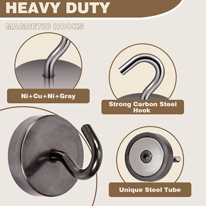Neosmuk Magnetic Hooks, Cruise Ship Essentials, 80lb+ Heavy Duty Magnetic Hooks for Cruise Cabins, Refrigerator, Grill, Hanging, and Travel | Extra Strong Must-Haves Magnet Hook,Grey