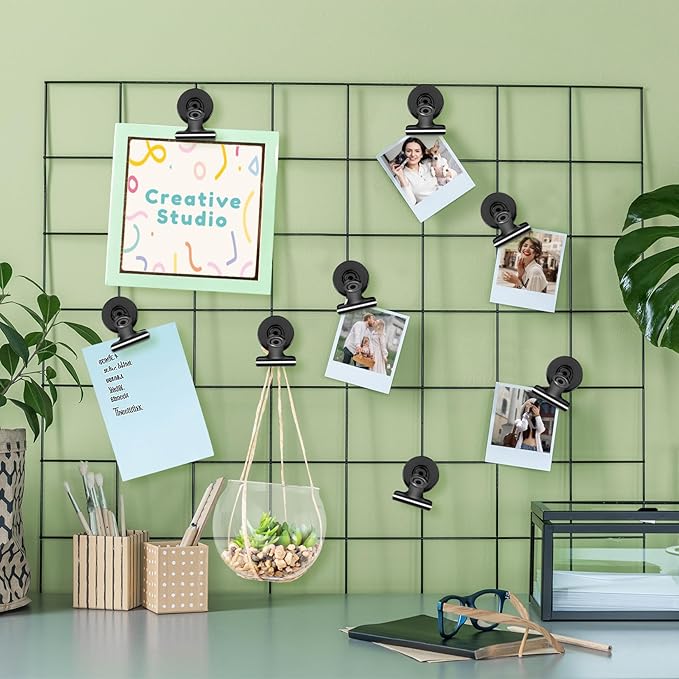 VNDUEEY 24 Pack Magnetic Clips Fridge Magnets, Strong Refrigerator Magnets for Hanging Photos, Heavy Duty Magnet Clips for Classroom, Whiteboard and Office (Black)