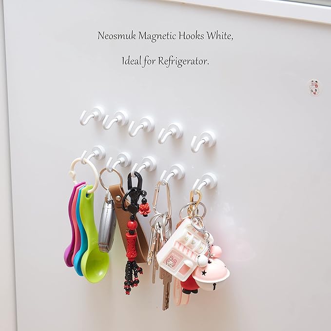 Neosmuk Magnetic Hooks, Heavy Duty 30lb+ Strong Magnet Hook for Cruise Cabins, Cruise Ship Essentials for Hanging, Metal Wall Refrigerator Hangers (White, 15 Pack)
