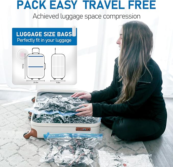 VMstr 9 Pack Travel Vacuum Storage Bags with USB Pump, Vacuum Packing Seal Bags for Luggage, Carry-on Size Space Saver for Clothes and Clothing Travel