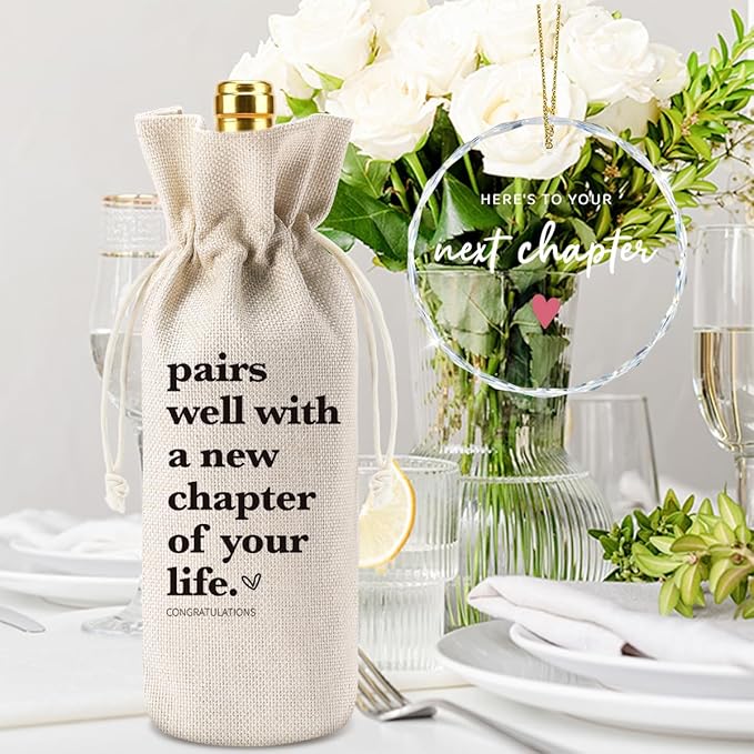Funny New Chapter Wine Bag New Beginnings Gifts for Women Men Thank You Gift for Teacher Employee Coworker Friend Here's to Your Next Chapter Hanging Ornament