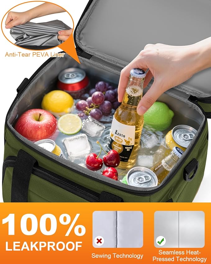 Pritent Lunch Box For Men Women Double Deck Insulated Lunch Bag For Men Woman Leakproof Expandable Cooler Bag with Adjustable Shoulder Strap for Work Shool Picnic(Green,Medium)