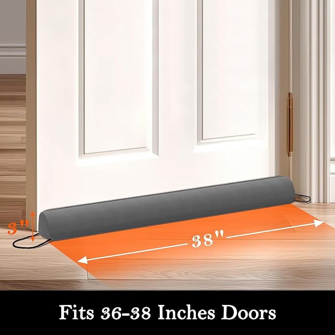 Sunolga 2-Pack 38" Door Draft Stopper Blocks Hot and Cold Air with Removable Washable Cover for Gaps Up to 3", All-Season Seal for Noise, Wind, Door Sweep for Bottom of Door, Home Essentials, Gray