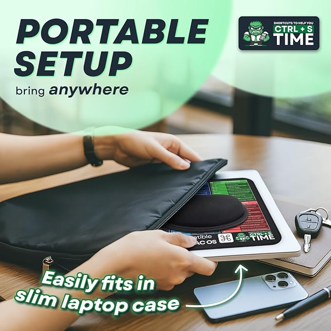 [MacOS Compatible] Computer Shortcuts Mouse Pad for MacOS - Wrist Rest Included. Portable Mousepad, Cheat Sheet Office, Gaming Commands, PC Functions DeskMat Waterproof & Non-Slip Desk Pad [12” x 10”]