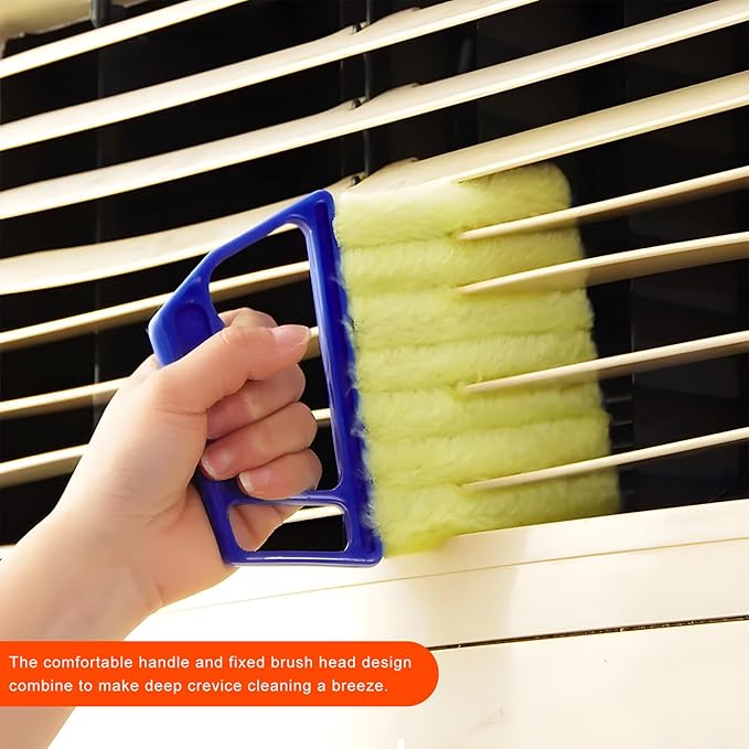 2 PCS Blind Cleaner Duster Tool, 7 Finger Handheld Duster Window Shutters Dusting Cleaner Brush, Washable Mini Blinds Dust Cleaning Tools for Car Air Conditioner Vent (Blue+Green)