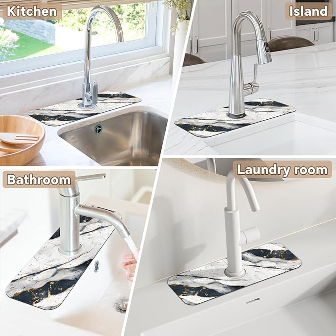 1 PC 15.4*5.7 Inch Absorbent Faucet Mat for Kitchen Sink Splash Guard Fast Drying Kitchen Faucet Mat for Bathroom Kitchen Marble