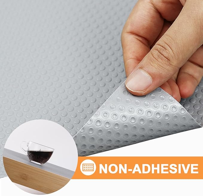 Cabinet Shelf Liner 17.7-inch Wide: Waterproof Kitchen Cabinets Liners Light Gray - 17.7 Inch x 25 FT Non-Adhesive Easy to Cut Drawer Mat for Pantry Shelves