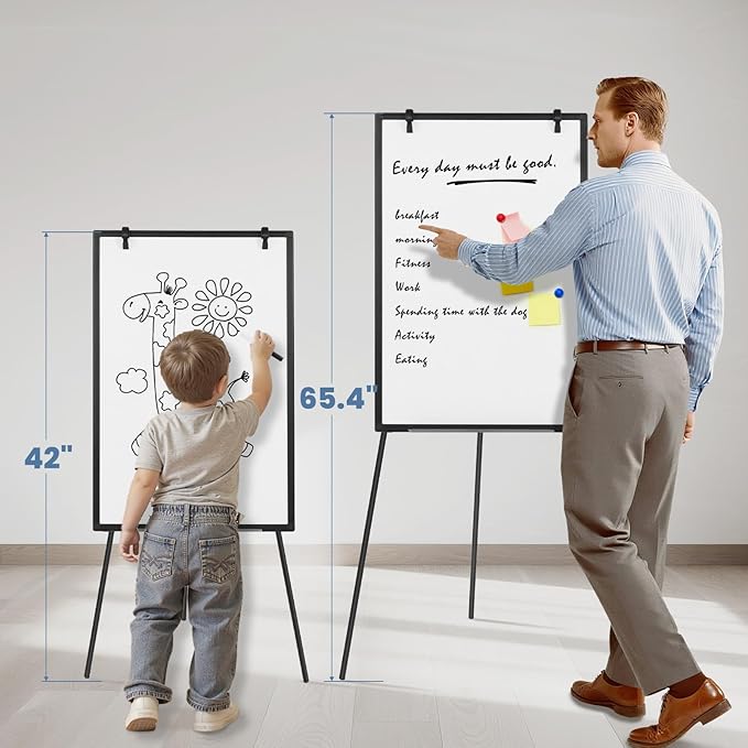DUMOS White Board Easel 40 x 28 Inches, Magnetic White Board Dry Erase, Porbable Boards Height Adjustable, Dry Erase Board with Stand for School, Office and Home, Silver Aluminium Frame, Black