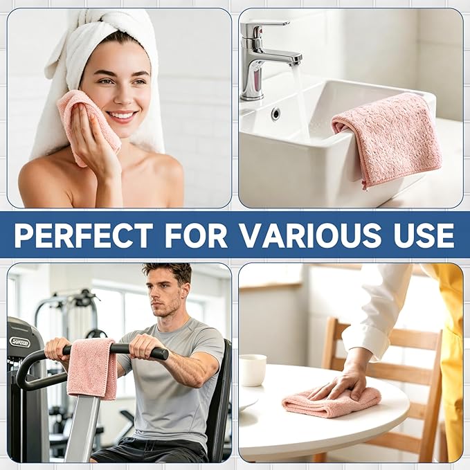 TEAWOO Coral Velvet Nude Pink Washcloths 12 Pack, Highly Absorbent and Soft Nude Pink Face Towels, Multi-Purpose Washcloths and Hand Towels for Bathroom, Hotel, Spa and Gym, 12 x 12 inches