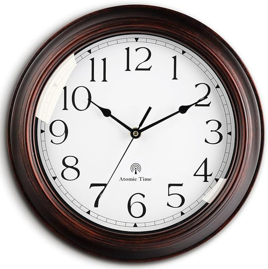 Atomic Wall Clock 10 Inch, Silent Non-Ticking Vintage Clock Battery Operated Classic Analog Decorative for Kitchen, Living Room, Office, Bedroom, Bathroom (Bronze)