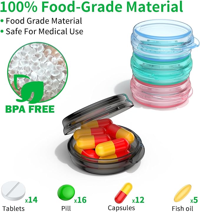 Small Pill Box, (4 Pack) Travel Pill Case Portable Daily Pill Organizer Mini Medicine Storage Container for Pocket Purse Cod Liver Oil Storage Box Earplug Case