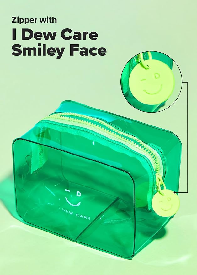 I DEW CARE Makeup Bag - Green Pouch | Cosmetic Standing PVC Clear Case, Water-resistant, Durable, Vacation Travel Friendly, Portable Cosmetic carry for Women & Men, Organizer