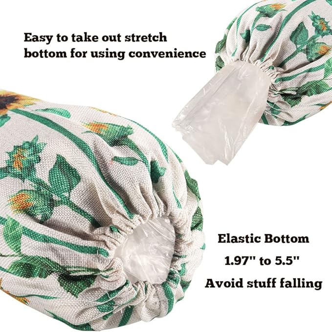 2Pcs Sunflower Plastic Bag Holder for Kitchen Essentials, Reusable Hanging Grocery Bag Organizer, Sunflower Gifts for Women, Washable Large Grocery Trash Bags Storage Dispenser