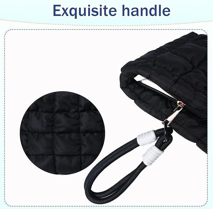Puffy Quilted Makeup Bag Cosmetic Bag Equipped with a Detachable Handle Cute Zipper Pouch for Storage Clutch for Women(Black)