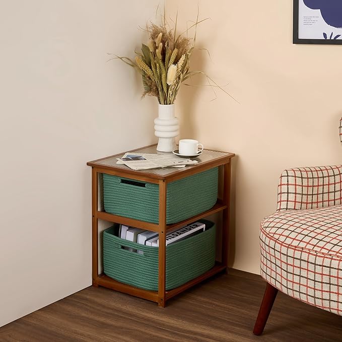MiniArk Large Storage Baskets for Shelves, Closet Organizers Bins for Clothes Blanket Towels, Baby Nursery, Toy Baskets Box, Woven Rope Baskets, 17 x 13 x 7.5”, 3 Packs Green