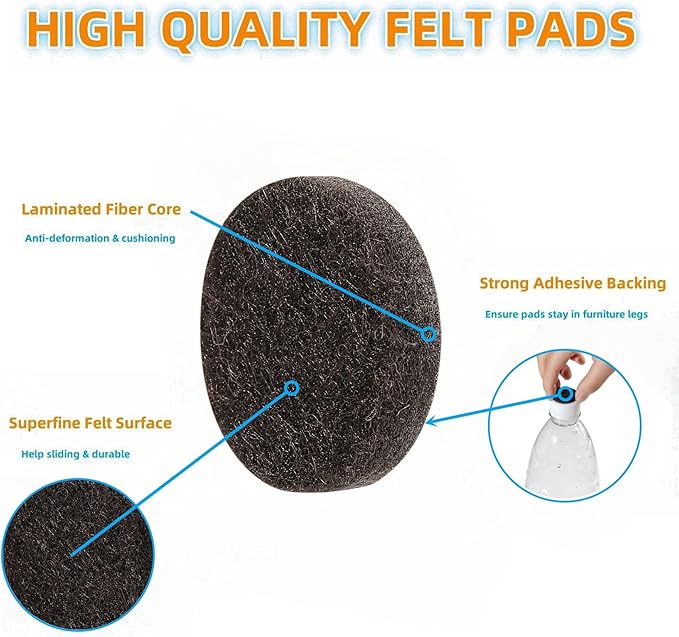 Furnigear Felt Furniture Pads for Hardwood Floors - Self-Adhesive Chair Felt Pad, Floor Protector for Furniture Feet, Furniture Slider Moving Furniture Smoothly, Anti-Scratch 48 Pcs 1-1/2" Round Brown