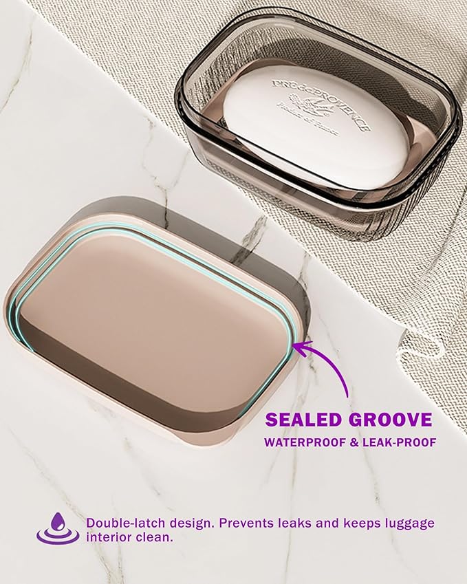 Travel Essentials Soap Holder with Lid,Leakproof Soap Dish with Drainage Layer, Portable Travel Soap Bar Case for Camping, Gym, Bathroom,Kitchen,Dormitory,Hotel(Clear)